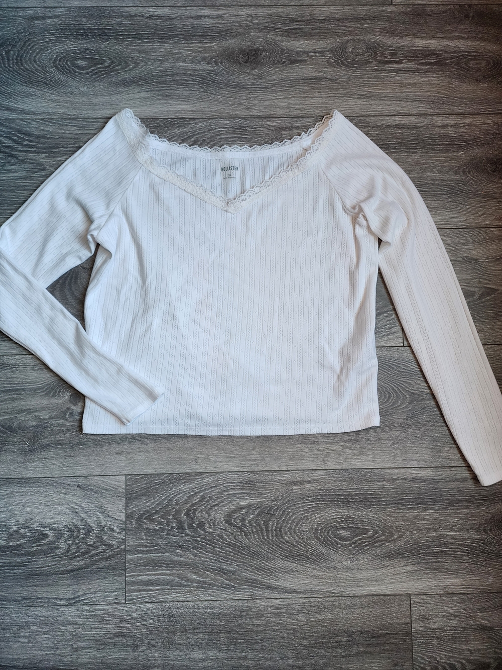 Hollister White Lace Trim Pointelle Long Sleeve Top XL Y2K Soft Feminine
